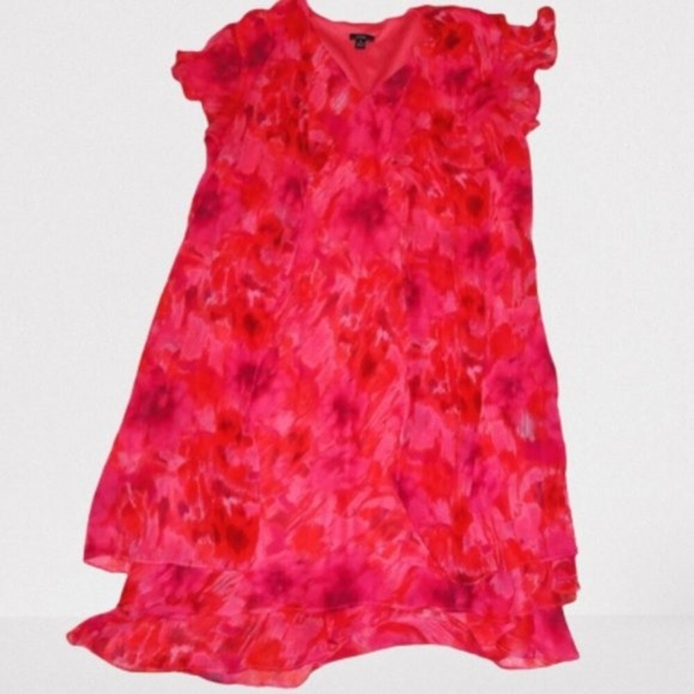 Floral Trapeze Dress Layered Look Sz 16 Red
